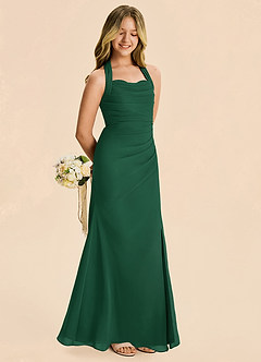 Azazie Destiny Junior Dark Green Sheath Ruched Chiffon Dress image3