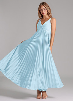 Azazie Raychelle Bridesmaid Dresses Sky Blue A-Line Pleated Stretch Satin Dress image2