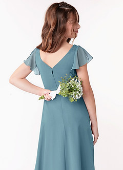 Azazie Omari Junior Moody Blue A-Line Ruched Chiffon Dress image3