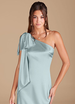 Azazie Capri Bridesmaid Dresses Mist Sheath One Shoulder Metallic Satin Dress image5