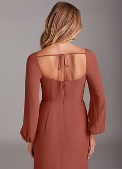 Azazie Charissa Robes de demoiselle d'honneur Robe Fourreau en Mousseline de soie Manches longues Auburn image2