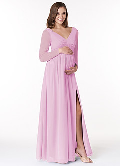 Azazie Teton Brautjungfernkleider für Schwangere A-Linie Langarm Chiffon Bodenlänge Kleid image4