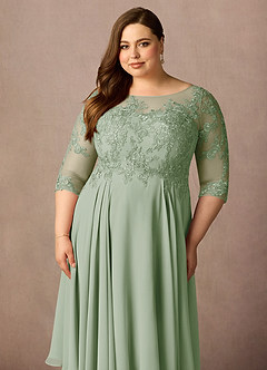 Azazie Marge Mother of the Bride Dresses Dusty Sage A-Line Scoop Lace Chiffon Dress image11