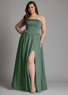 Azazie Cadence At-home Try On Dresses Eucalyptus A-Line Corset Stretch Satin Convertible Dress image13