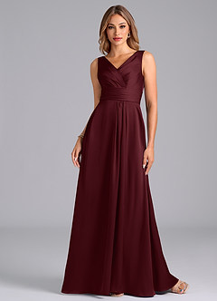Azazie Karina Bridesmaid Dresses Cabernet A-Line Pleated Stretch Satin Dress image4
