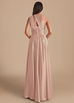 Azazie Charlize Bridesmaid Dresses English Rose A-Line One Shoulder Metallic Satin Dress image2