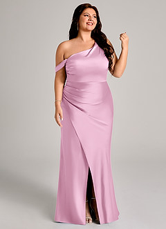 Azazie Madelyn Bridesmaid Dresses Candy Pink Mermaid One Shoulder Stretch Satin Convertible Dress image12