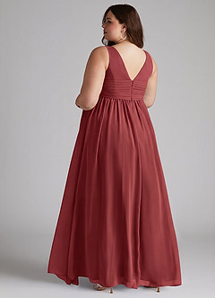 Azazie Yetta Maternity Bridesmaid Dresses A-Line V-Neck Gathered Chiffon Floor-Length Dress image11