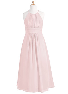 Azazie Bonnie Junior A-Linie Plissee Chiffon Kleid Zartrosa image5