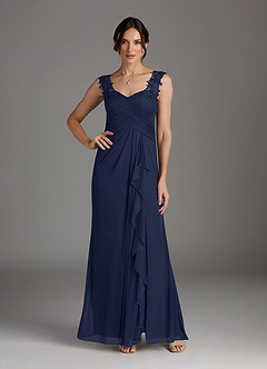 Azazie Edelin Mother of the Bride Dresses Dark Navy A-Line Sweetheart Neckline Pleated Mesh Dress image2