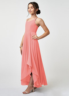 Azazie Collette Junior Coral A-Line Ruched Chiffon Dress image3