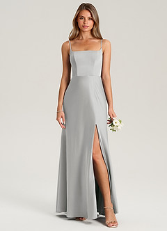 Azazie Lidia Vestidos de damas de honor Vestido de Plata de Satén Elástico de Corte Sirena con Corte Lateral image11