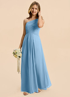 Azazie Emmie Junior Steel Blue A-Line Pleated Chiffon Dress image5