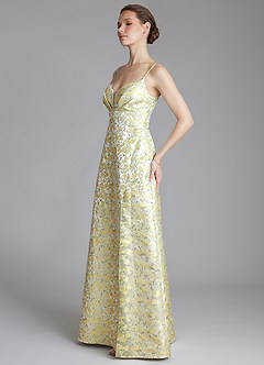 Azazie Oaklie Bridesmaid Dresses Yellow Blossom A-Line Jacquard Dress image8