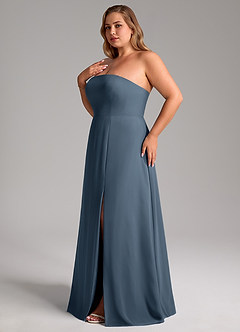 Azazie Wren Abiti da Damigella Abito Convertibile A-Line in Chiffon Spacco Laterale Blu Nettuno image13
