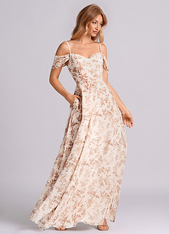 Azazie Marley Bridesmaid Dresses Pink Fern Floral A-Line Off the Shoulder Chiffon Convertible Dress image4