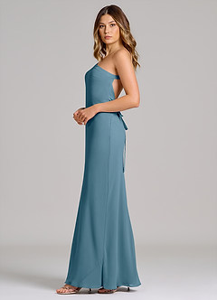 Azazie Monroe Vestidos de damas de honor Vestido de Bermudas de Gasa de Corte Recto con Hombro unilateral image5