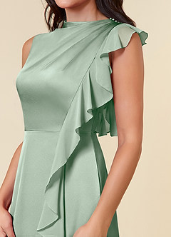 Azazie Narine Mother of the Bride Dresses Agave A-Line High Neckline Pleated Stretch Satin Dress image4