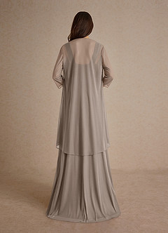 Azazie Clinton Mother of the Bride Dresses Taupe A-Line Pleated Mesh Dress image3