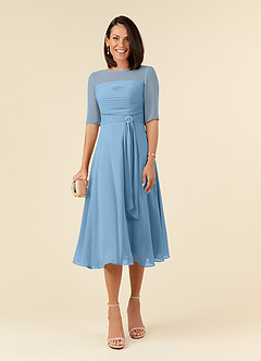 Azazie Naomi Mother of the Bride Dresses Steel Blue A-Line Boatneck Pleated Chiffon Dress image1