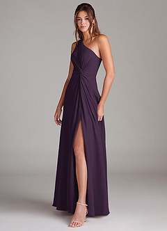 Azazie Brooke Bridesmaid Dresses Plum A-Line One Shoulder Chiffon Dress image5