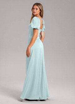 Azazie Fyona Bridesmaid Dresses Mist A-Line Pleated Stretch Satin Dress image11