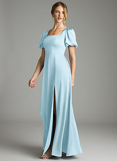Azazie Fyona Bridesmaid Dresses Sky Blue A-Line Pleated Stretch Satin Dress image4