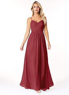 Azazie Lisbon Brautjungfernkleider A-Linie Herzausschnitt Chiffon Kleid Granatapfelrot image5