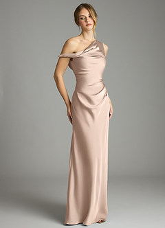 Azazie Emerson Vestidos de damas de honor Vestido Rosa Inglesa de Satén Elástico de Corte Sirena con Hombros descubiertos image5