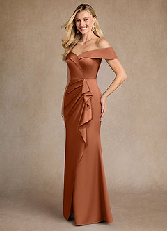Azazie Laredo vestidos de madre de la novia Vestido de Cobre de Satén Elástico de Sirena con Vestidos sin tirantes image2