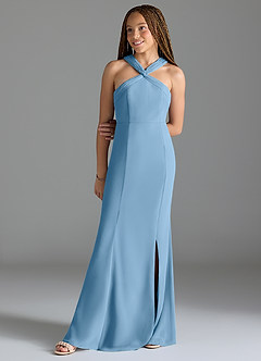 Azazie Rue Junior Steel Blue Mermaid Side Slit Chiffon Dress image1