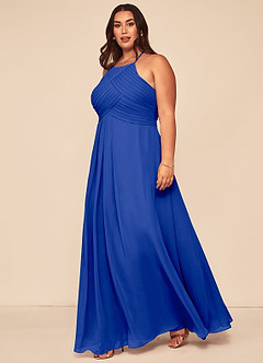 Azazie Ginger Vestidos de damas de honor Vestido de Azul Real de Gasa de Corte en A con Halter Plisado image9
