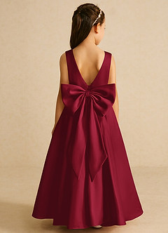 Azazie Pipsy Flower Girl Dresses Burgundy A-Line Bow Matte Satin Dress image1