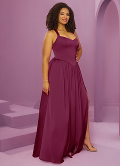 Barbie ♥ Azazie Bridesmaid Dresses Mulberry A-Line with Pockets Stretch Satin Dress image12