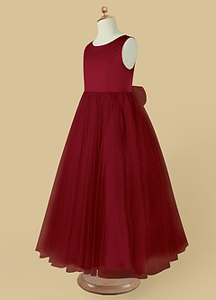 Azazie Muni Flower Girl Dresses Burgundy A-Line Bow Tulle Dress image4