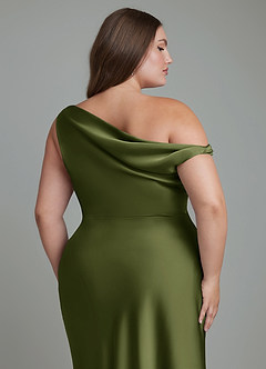 Azazie Emerson Jurken voor bruidsmeisjes Jurk van Stretch Satijn met Zeemeermin Off-shoulder Olijf image6