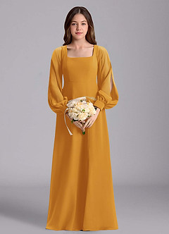 Azazie Bondi Junior Abito A-Line in Chiffon Blusa Caramello image3