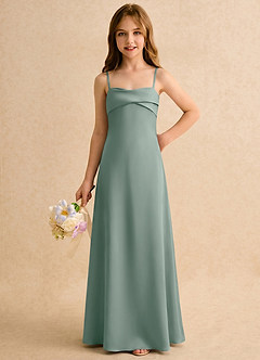Azazie Mirabella Girls Formal vestidos de niña de las flores Vestido Salvia Plateada de Satén Elástico de Recto con Escote corazón image5