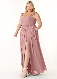 Azazie Metz Vente Finale Robe Trapèze en Mousseline de soie Froncé en cœur Rose Poussiéreuse image9