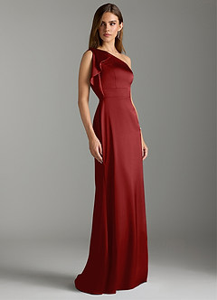 Azazie Rinna Bridesmaid Dresses Pomegranate Mermaid Ruched Stretch Satin Dress image3