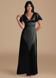 Azazie Lani Final Sale Black A-Line Metallic Satin Dress image1