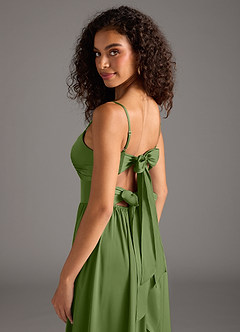 Azazie Zeya Brautjungfernkleider A-Linie Plissee Stretch-Satin Kleid Wacholder image5