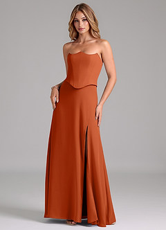 Azazie Jenilyn Vestidos de damas de honor Vestido de Naranja Quemada de Gasa de Corte en A con Sin tirantes image3