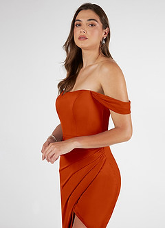 Azazie Kit Jurken voor bruidsmeisjes Jurk van Mesh met Zeemeermin Off the Shoulder Paprika image5