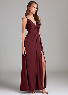 Azazie Maren Allure Bridesmaid Dresses Cabernet A-Line Lace Stretch Satin Dress image4