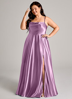 Azazie Elle Brautjungfernkleider A-Linie mit Taschen Metallischer Satin Kleid Blauregen image10