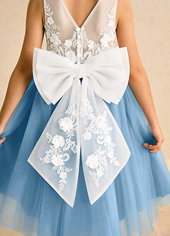 Azazie Lina Flower Girl Dresses Ivory Steel Blue Ball-Gown Lace Dress image7