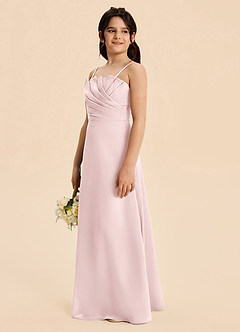 Azazie Rory Junior Vestido de Rosa Rubor de Gasa de Corte en A con Plisado image3