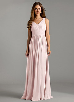 Azazie Keyla Bridesmaid Dresses Blushing Pink A-Line Pleated Mesh Dress image3