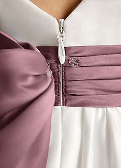 Azazie Sosie Flower Girl Dresses Ivory Vintage Mauve A-Line Pleated Matte Satin Dress image6